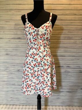 cupcakes & cashmere White Dress with Red and Light Pink Floral Accents